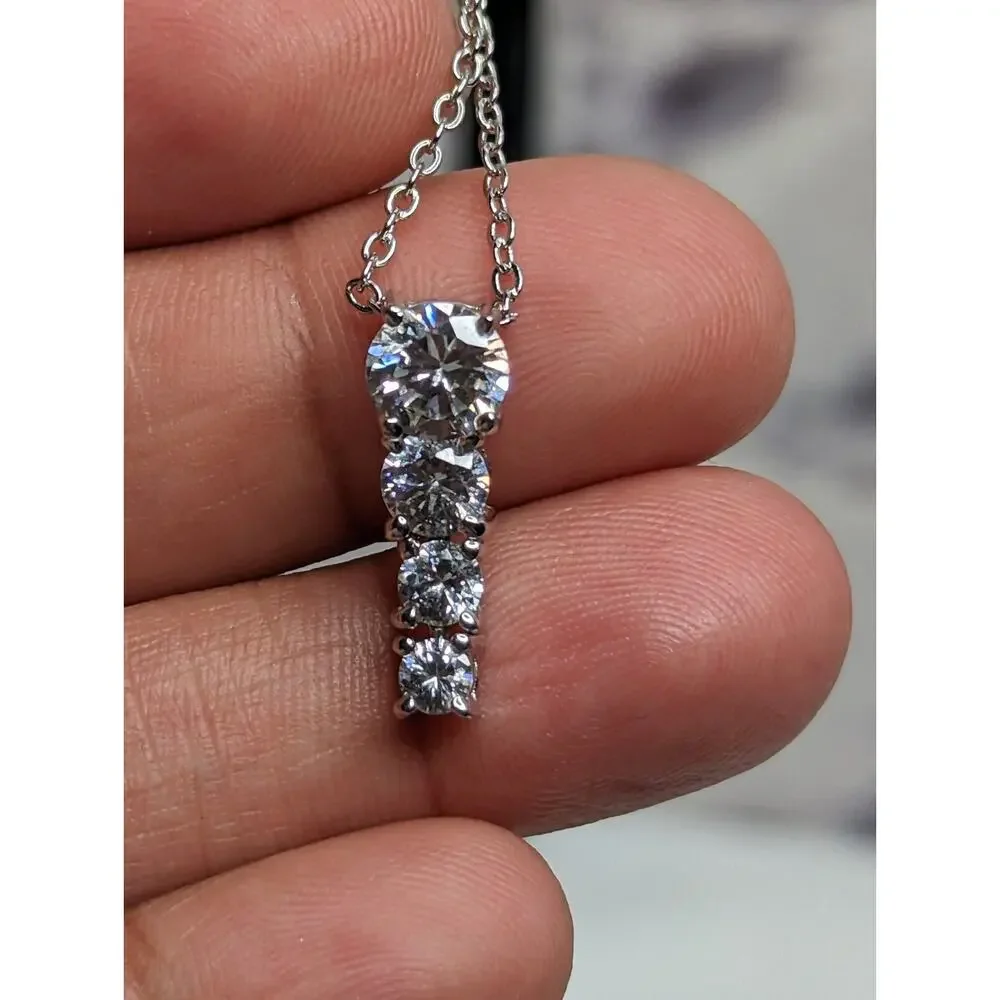 4 Round Cut CZ Cubic Zirconia Stones Pendant Silver Tone Chain Box Necklace - Picture 1 of 5